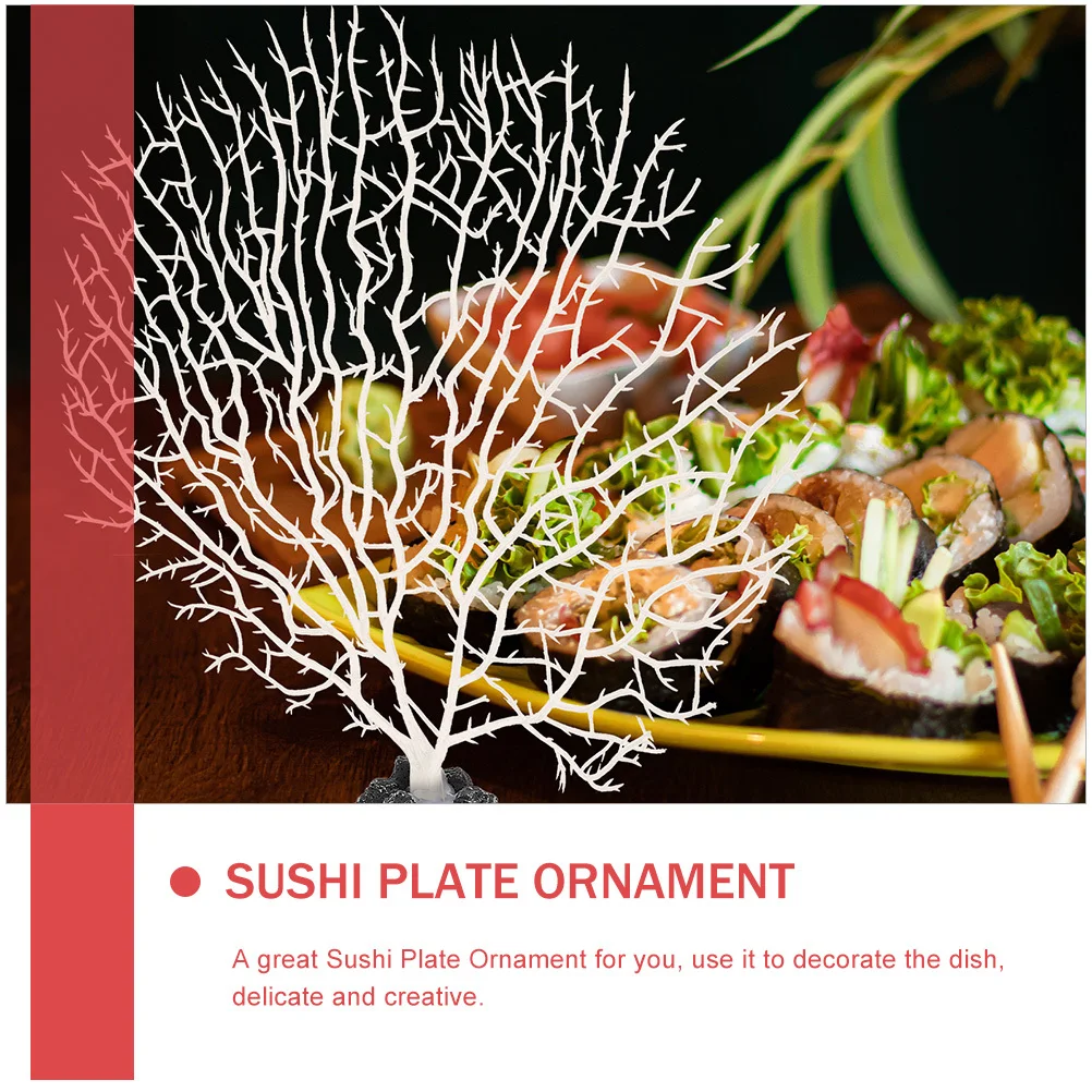 

2pcs Sushi Plate Coral Decoration Artificial Coral Ornament For Sashimi Ice Tray Faux Plants Indoor Sushi Plate Decor Kitchen