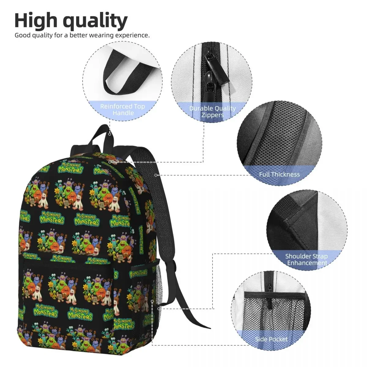 My Singing Monster Cartoon Backpack Daypack Large Capacity Kids BookBag School Bag Shoulder Bags for Men Women