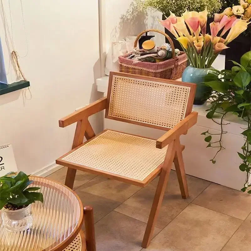 Wooden Dining Chairs rattan plaited Arm Design Office Dining Chairs Living Room Mid Century Modern Silla Chaise Home Furniture