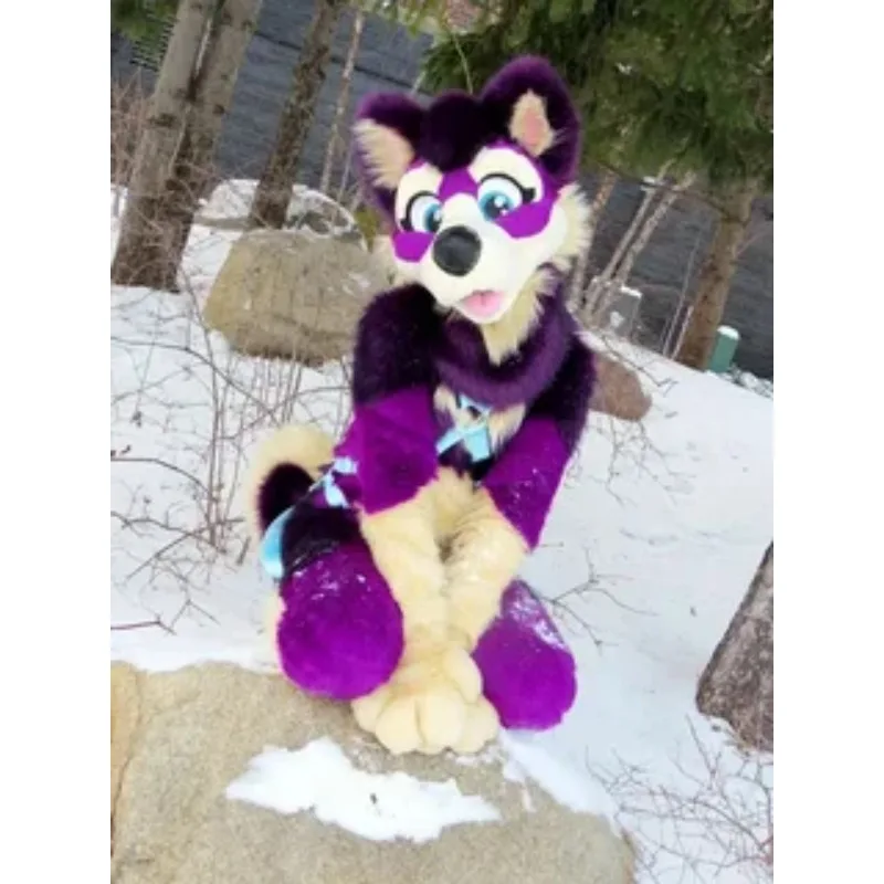 

Purple Husky Dog Fox Mascot Fur Costume Halloween Cartoon Suit Role Play Fursuit for Xmas Easter Ad Wear Christmas