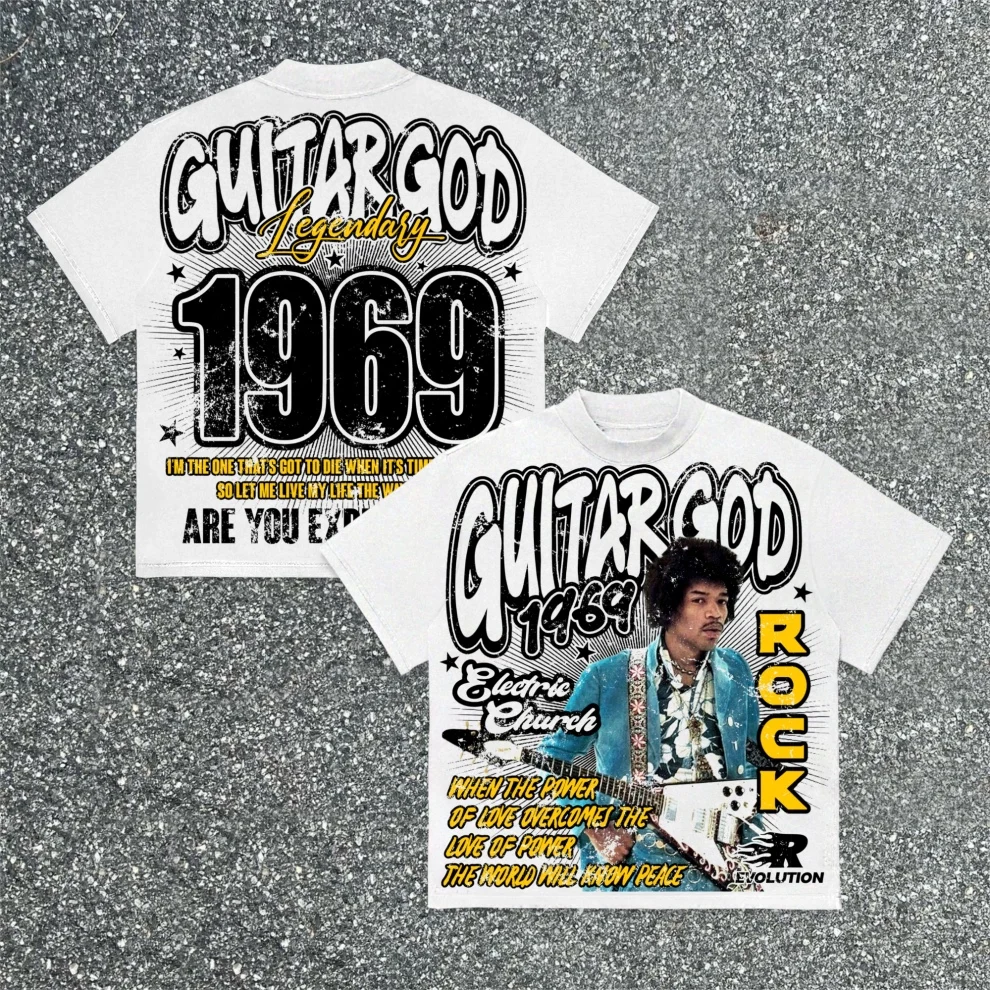 Jimi Hendrix Art 1969 Guitar God Make Vintage Print T-Shirt Vintage Cotton T-Shirt Streetwear Harajuku Y2k Tee Tshirt Men Summer