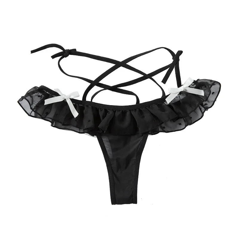 Sexy Women Maid Cosplay Hot Thong Lace Waist Hollow Bow T Pants Female JK Panties Sexy Lingerie Low Waist Wave Point Perspective