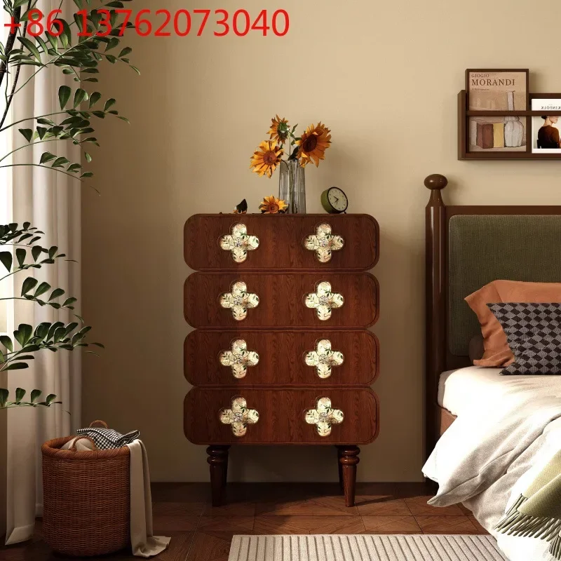 2026 French retro four-leaf solid wood chest cabinet storage storage cabinet bedroom book cabinet
