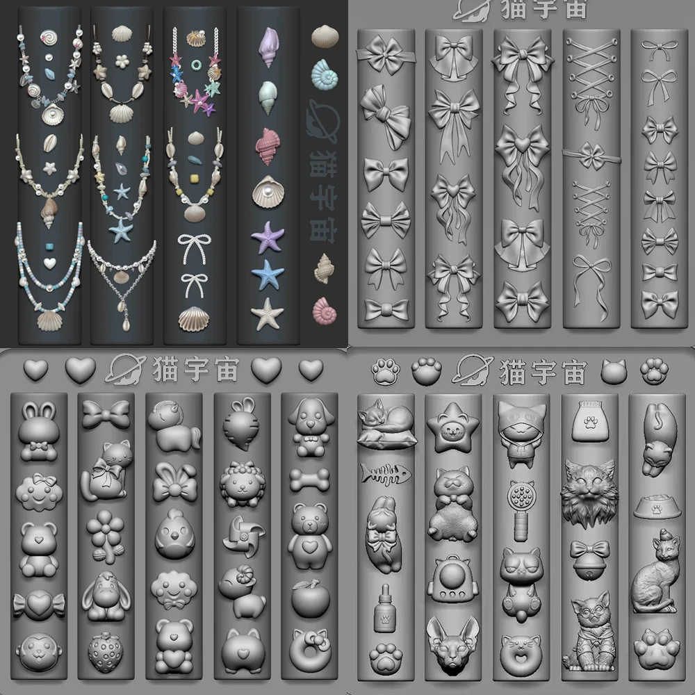 

Flower Bowknot Bear European Retro 3D Acrylic Mold Nail Art Decorations Marine Elements Dog Cat Diy Silicone Art Nails Mold