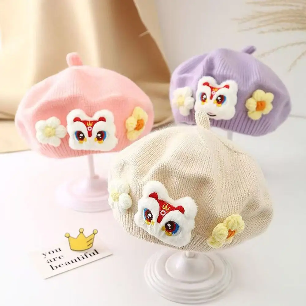 

Модный берет с цветочным узором, зимняя теплая защита ушей, зимняя теплая шапка, мягкая корейская вязаная шапка для маленьких девочек