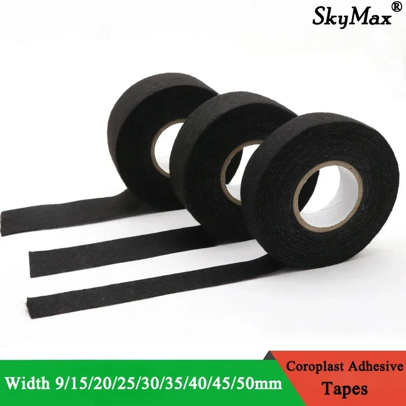 1 Roll 15M Width 9/15/20/25/30/40/45/50mm Heat-resistant Tape Adhesive Cloth Tape For Car Cable Harness Wiring Loom Protection