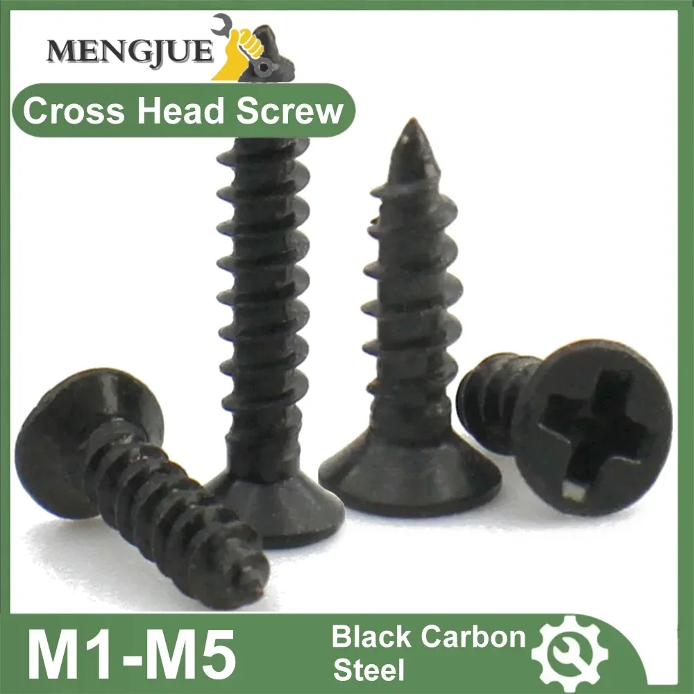 

20-500pcs Cross Countersunk Flat Head Self-tapping Screw M1 M1.2 M1.4 M1.7 M2 M2.3 M3 M3.5 M4 M5 Black Carbon Steel Phillips