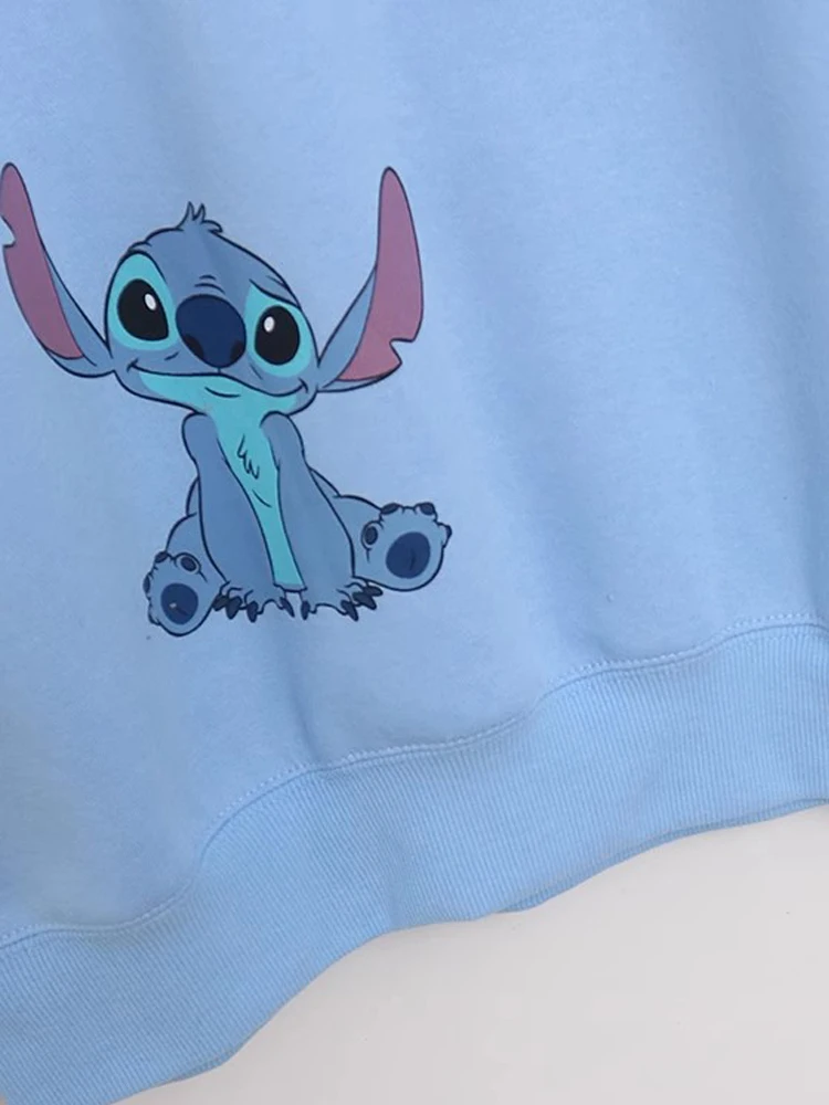 Disney Sweatshirt Stitch Little Monster Print Letter Embroidery Women Long Sleeve O-Neck Pullover Jumper Fleece Top Streetwear