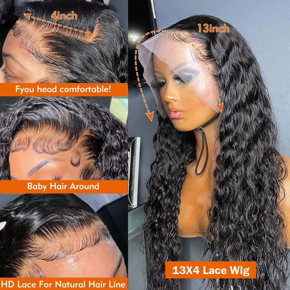 40 Inci 13X6 Wig Renda Frontal Hd Gelombang Dalam untuk Wanita Wig Rambut Manusia Keriting Rambut Brasil 30 Inci 13X4 Wig Renda Depan Gelombang Air