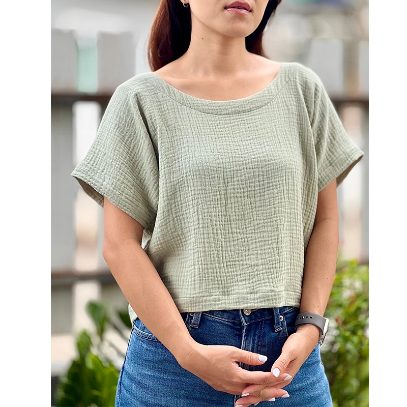 Muslin 100% Cotton Gauze Loose Casual Summer T Shirt Short Sleeve Reversible Women'S Top Chic Button Streetwear Shirt Camisetas