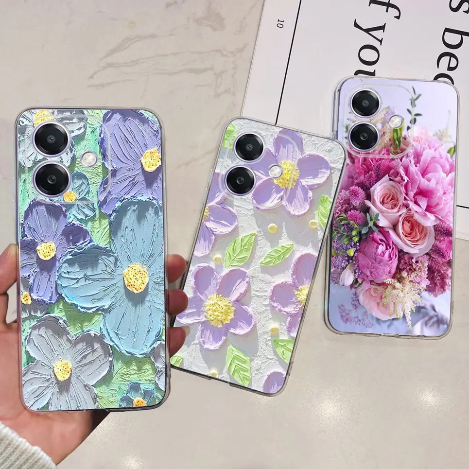 For Oppo A3x 4GCase OPPO A3 4G Phone Case oppoA3 5G OppoA3x 5G Cover CPH2683 CPH2641 CPH2681 CPH2669 Flower Soft TPU Bumper Capa