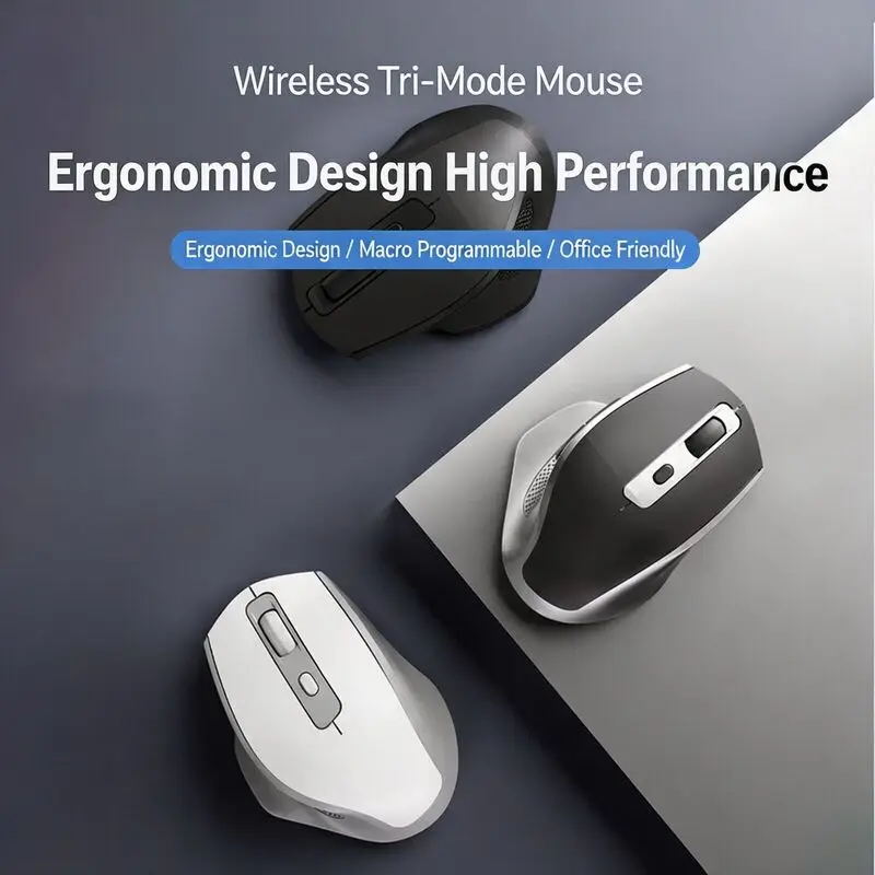 Tri-mode Ergonomic Mouse 6 Level Adjustable DPI 400-8000 Long Battery Life  7 Customizable Buttons For Office Esport Lightweight