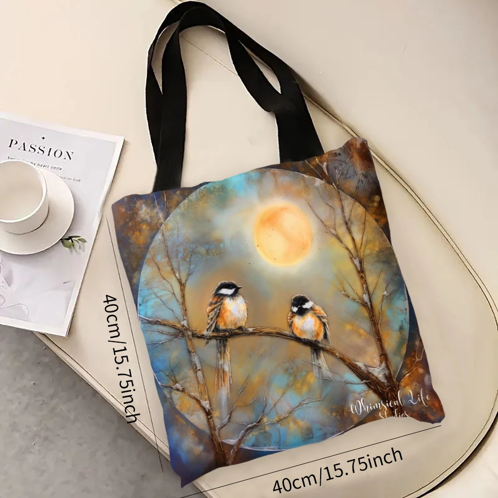 

Bird Oil Painting Print Shopper Bags Shopping Bag Tote Bag Shoulder Bag Large Capacity College Handbag 7.3