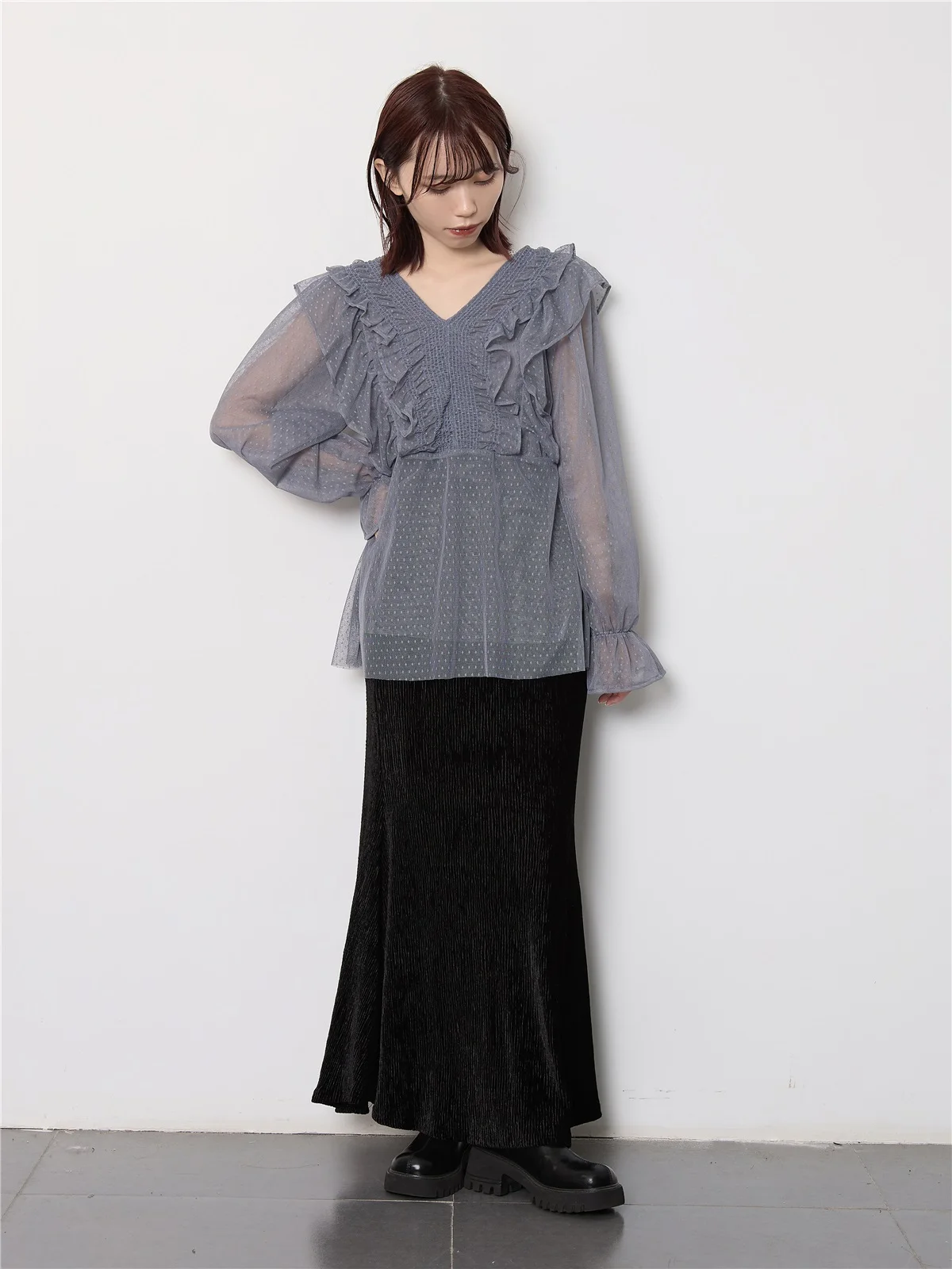 

Новая женская миди-блузка Annuus с длинным рукавом, в горошек, однотонная, весна 2023