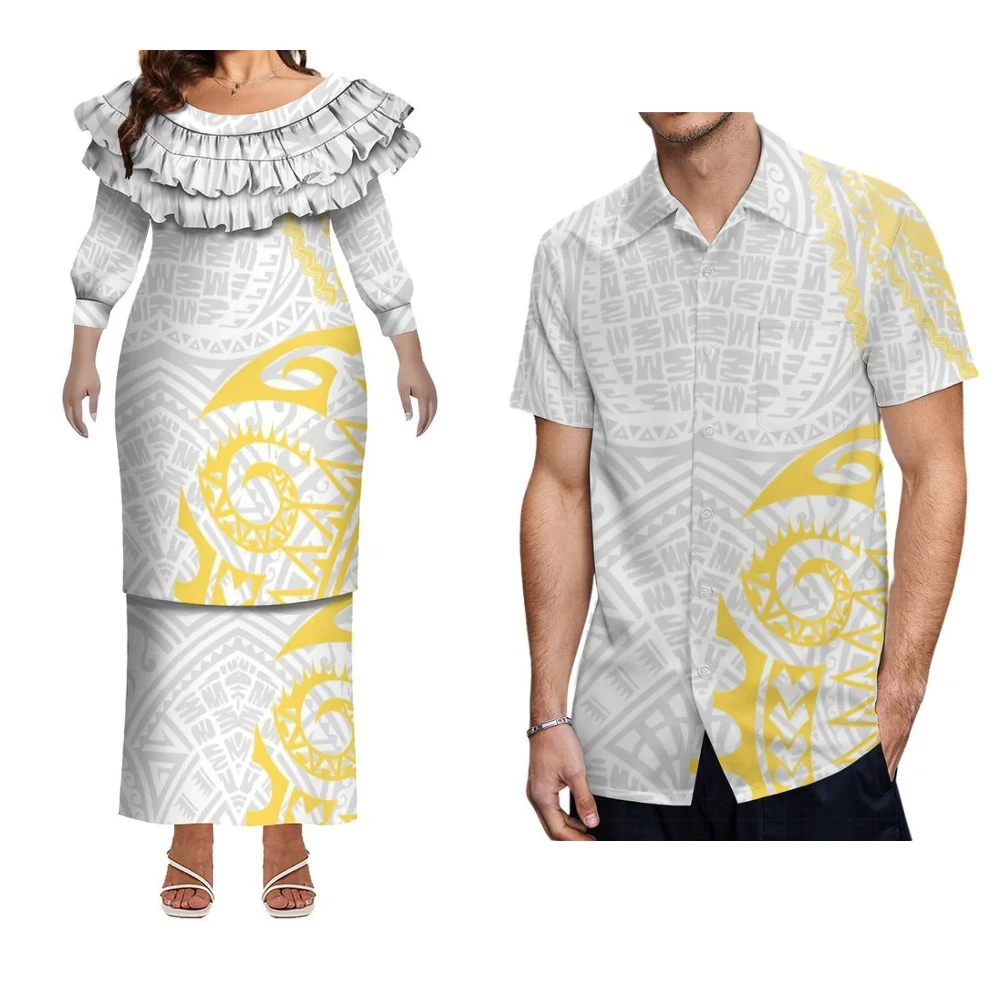 

Новый дизайн, женское платье пулетаси для вечеринки в Сахане, бути парное с гавайской мужской рубашкой Aloha, комплекты для пар