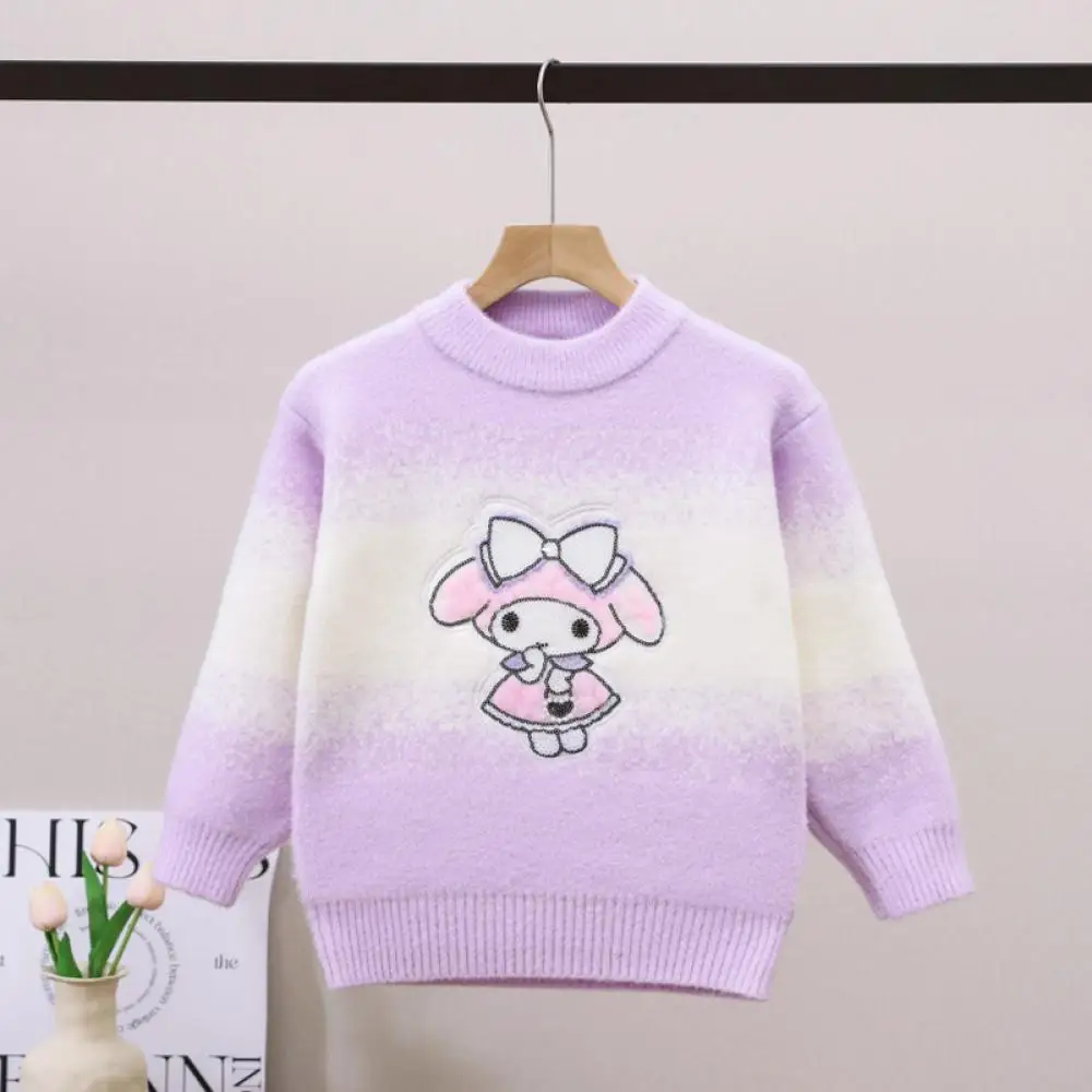 Sanrio My Melody Girls Sweater Autumn Winter Cashmere O-Neck Full Sleeve Knit Shirt Cartoon Knitting Children's Leisure Base Top