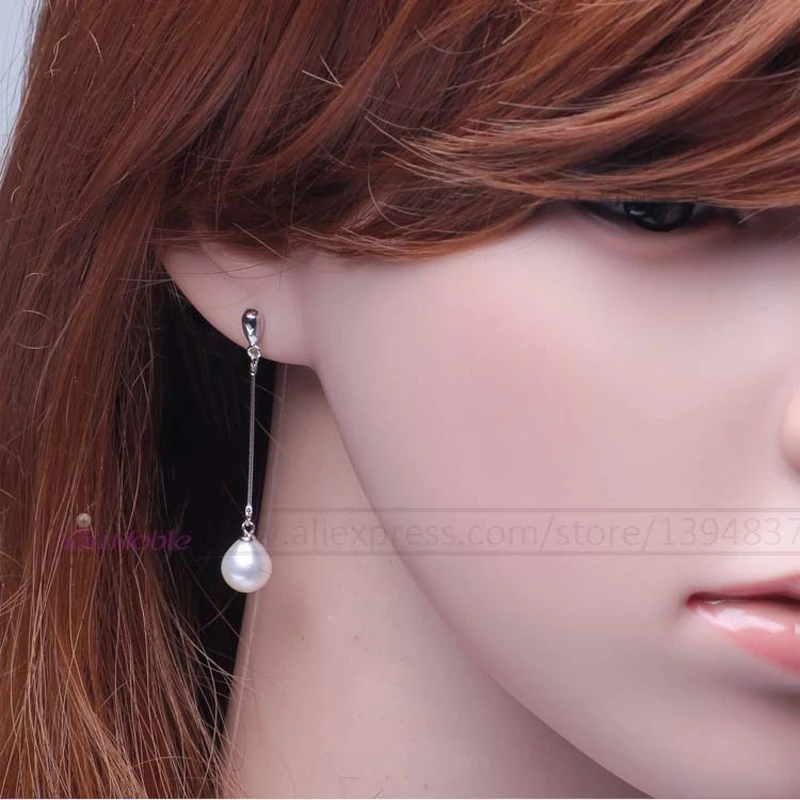 Trendy Natural Freshwater Long Pearl Earrings 925 Women,Real White Bridal Sterling Silver Earring Jewelry Party Gift White Black