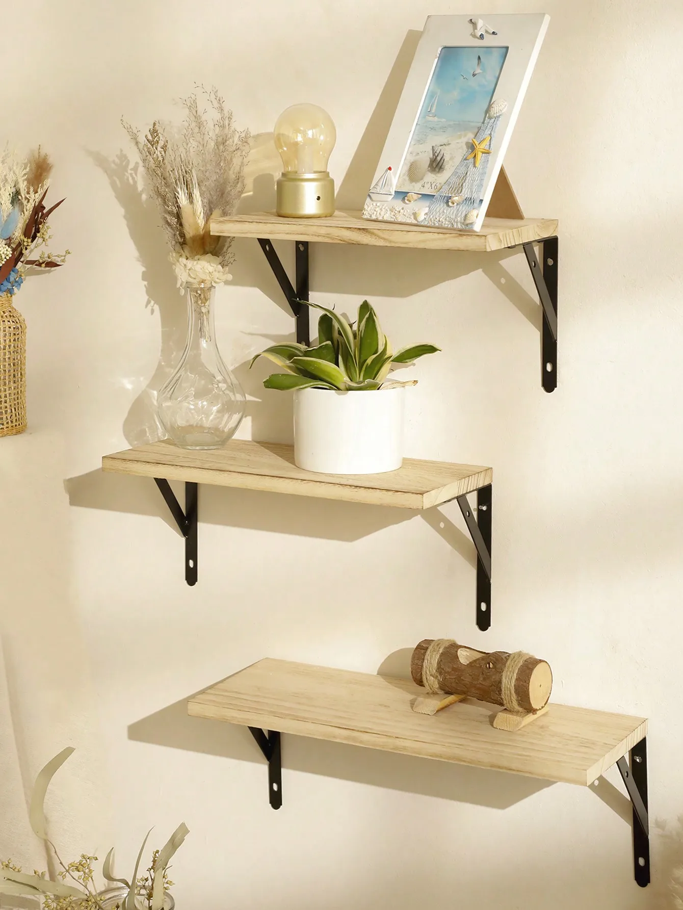 1 Pc Floating Wall Shelf Rustic Wood Shelves Room Decor Aesthetic Home Decoration Display Stand Ledge Storage Rack Gift Crafts