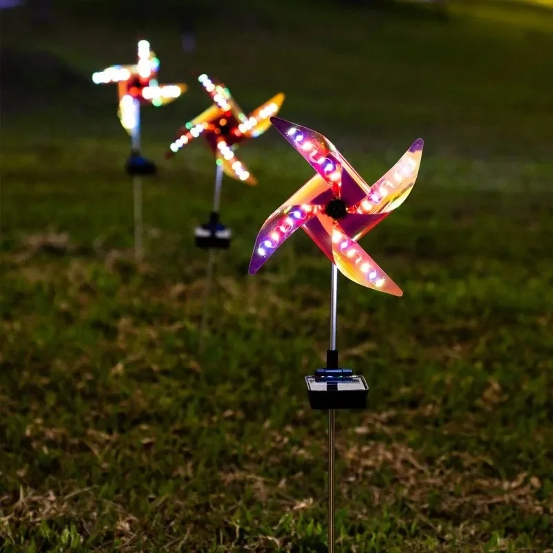 Solar Wind Spinner Windmill, Stake Light, LED colorido, Solar-Powered, Garden Park, Landscape Light