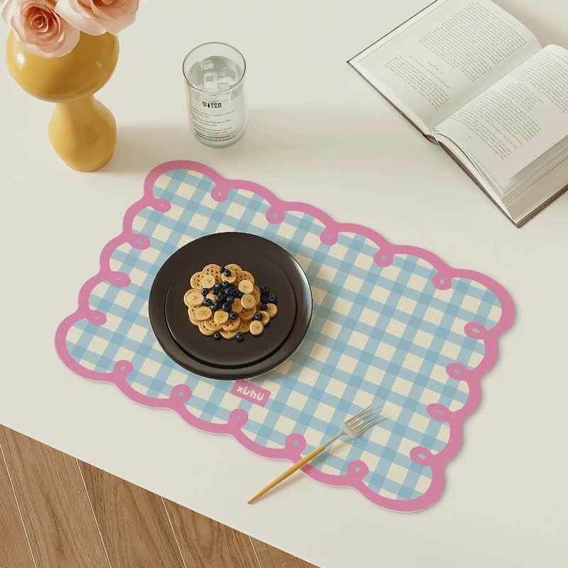 

Dining Room Placemats Dopamine Grid Oil-Proof Waterproof Pu Leather Table Mat Heat-Resistant Kitchen Tableware Bistro Bar Home
