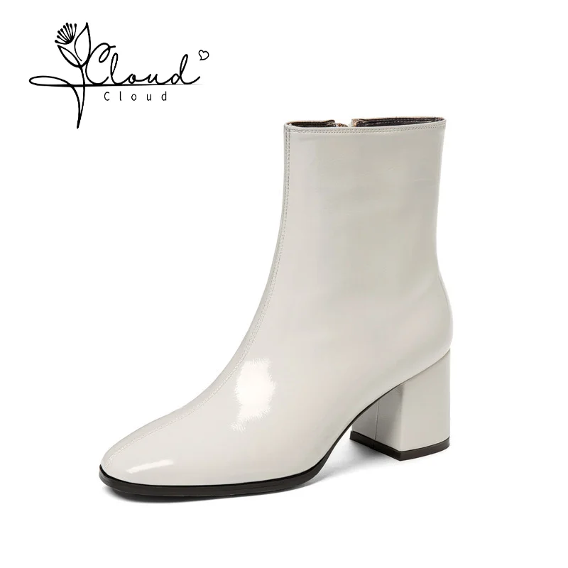 

2024 White Ankle Women Winter Boots Female For Women Side Zipper Stretch Middle Heel Large Size Short Boot Fashion Pointed Shoes