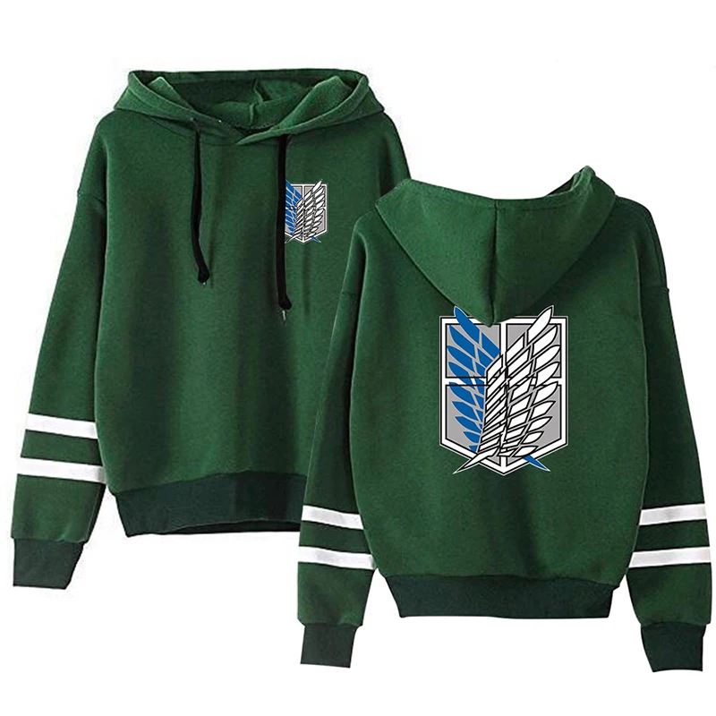 1pc Green / Black Eren Mikasa Wings of Liberty Hoodie Long Sleeve Striped Hooded Sweatshirt Pullover Anime Cosplay Costume