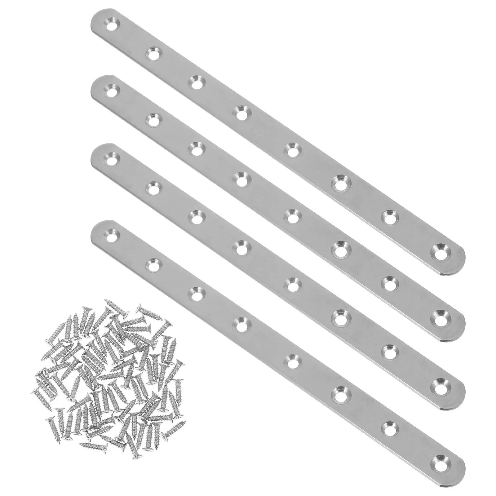 4Pcs Stainless Steel Flat Brackets Universal Repair Support Plate Quick Install Fixed Screws Metal Brace for Wood