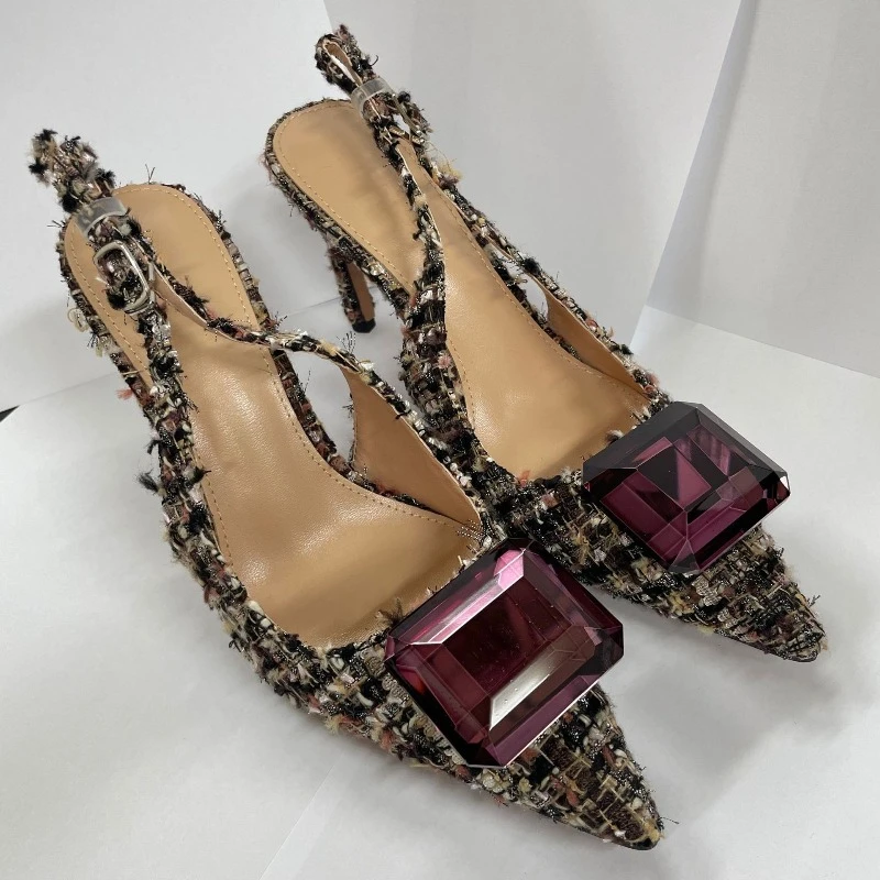 Edelstein Luxus Elegante Spitz Mit Hohen Absätzen Sandalen Frauen Sexy Klassische Slingback High Heels Weibliche Diamanten Designer Pumps Party Schuhe