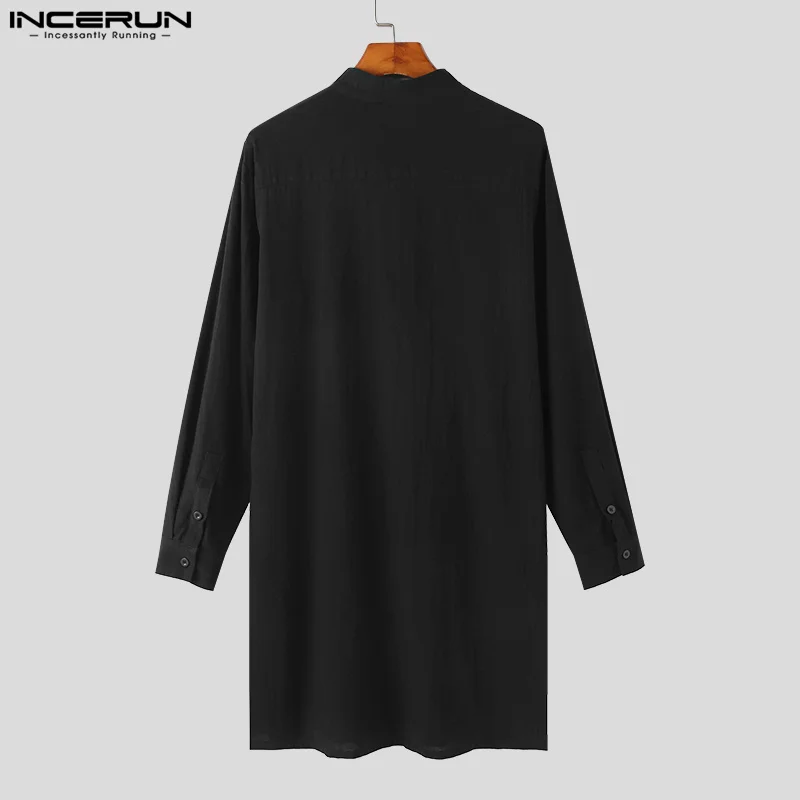 INCERUN 2023 Muslim Style New Men\'s Solid Shirts Fashionable Hot Selling Male Patchwork Standing Neck Long Sleeved Blouse S-5XL