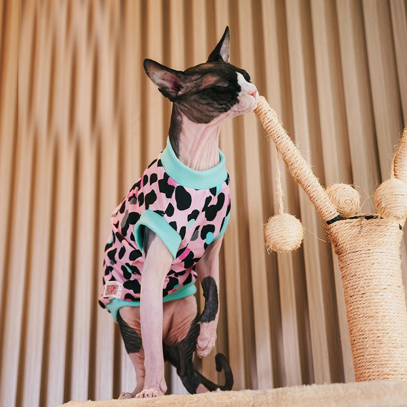 Sphinx Hairless Cat Clothes Pet Kittens Hoodies Shirt Leopard Print Sphynx Devon Rex Costumes Soft Warm Clothing For Cats Dogs