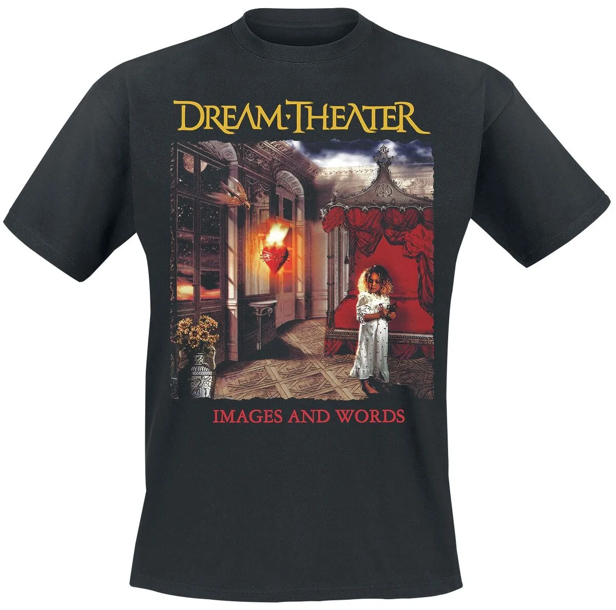 Camiseta Dream Theater Images and Words, Camiseta de Metal Progressivo com Arte Completa da Capa do Álbum e Logotipo Dourado, Merchandise para Fãs do Dream Theater