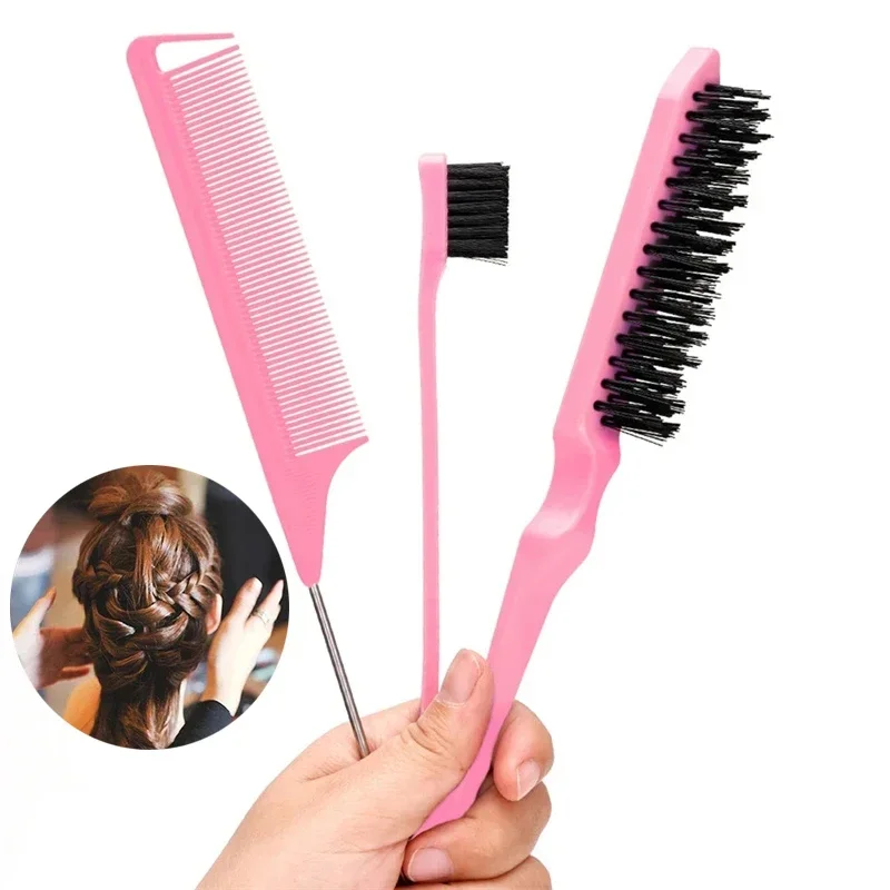 3pcs Double Sided Edge Control Hair Comb Hair Brush Styling Partition Combs Rat Tail Comb Teasing Comb Hairs Styling Accessories