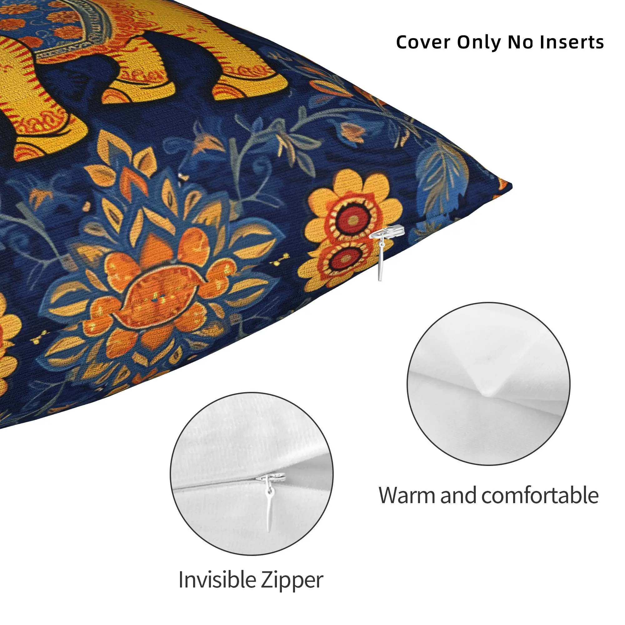 Soft Modern Thai Elephant Floral Pillowcase Polyester Cushion Cover Boho Indian Art Throw Pillow Case Cover Home Dropshipping