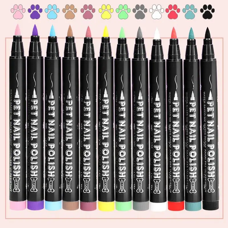 Nail Polish Pens For Dogs 12pcs Dog Safe Paint For Nails Dog Creative Pens Set Safe Tip Nail Polish Markers 12 Colors For Dogs