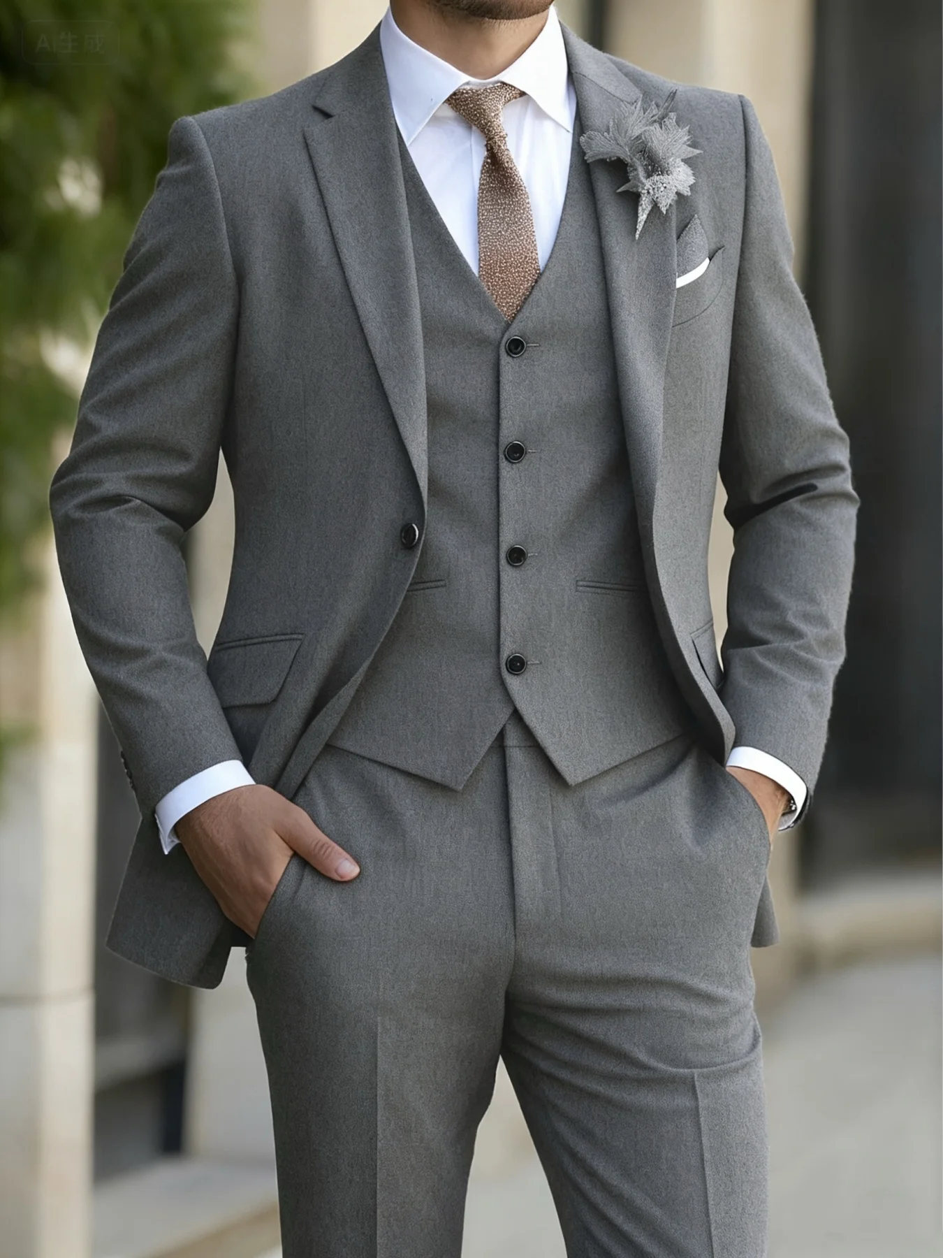 

Elegant Men's Professional Business Suit Single Breasted Solid Color 3-Piece Office Party Wedding Set