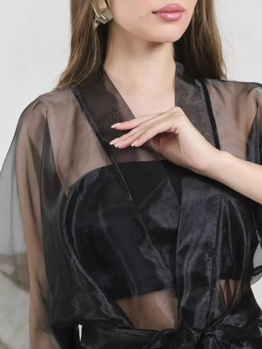 LIMO 2026 New Mesh Sheer Wrap Kimono Top Bow Sash Waist Batwing Sleeve Transparent Lightweight Ladies Elegant Casual Outerwear
