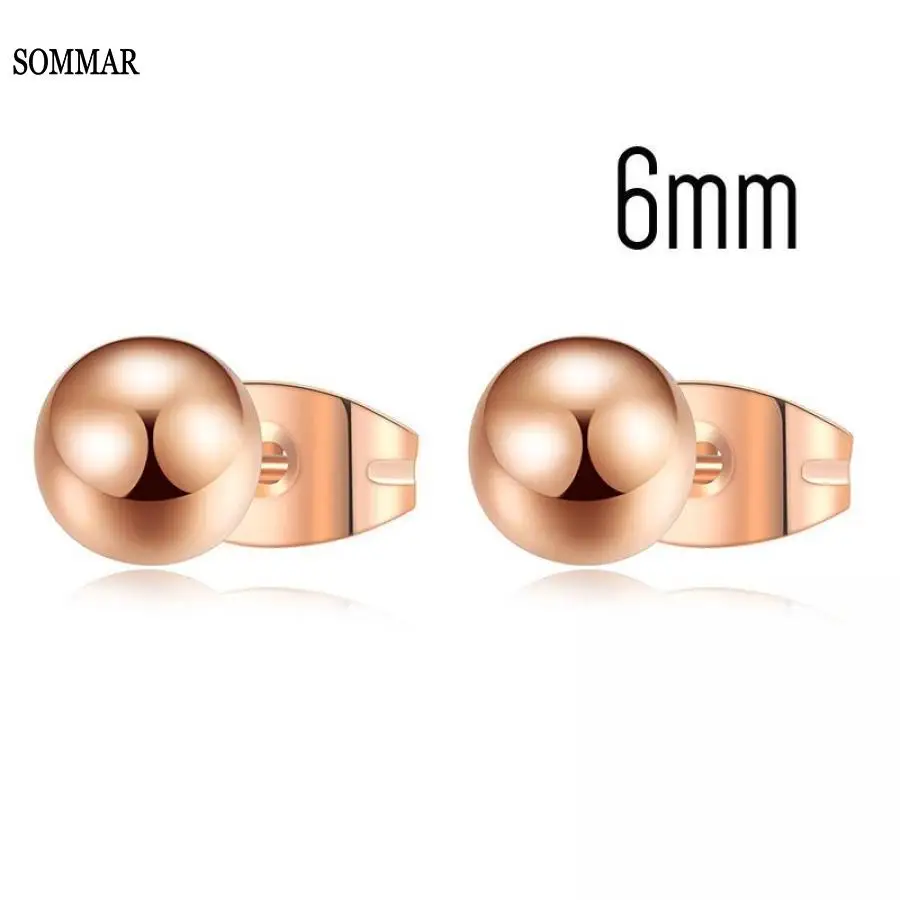 SOMMAR Best Gift Gold Plated female stud 6mm/8mm earring Rose gold small golden ball Beanie earrings women earrings Gift for her