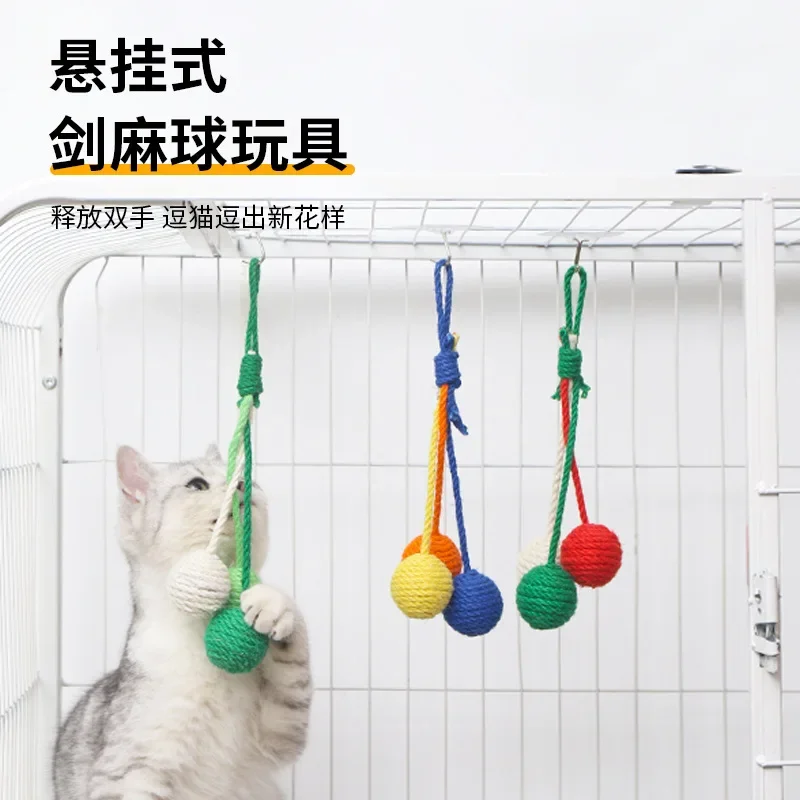 The New 3 Balls Can Hang Sisal Ball Cat Toy Interactive Tease Cat Ball Grinding Claw Grinding Pet Supplies Companion Toy