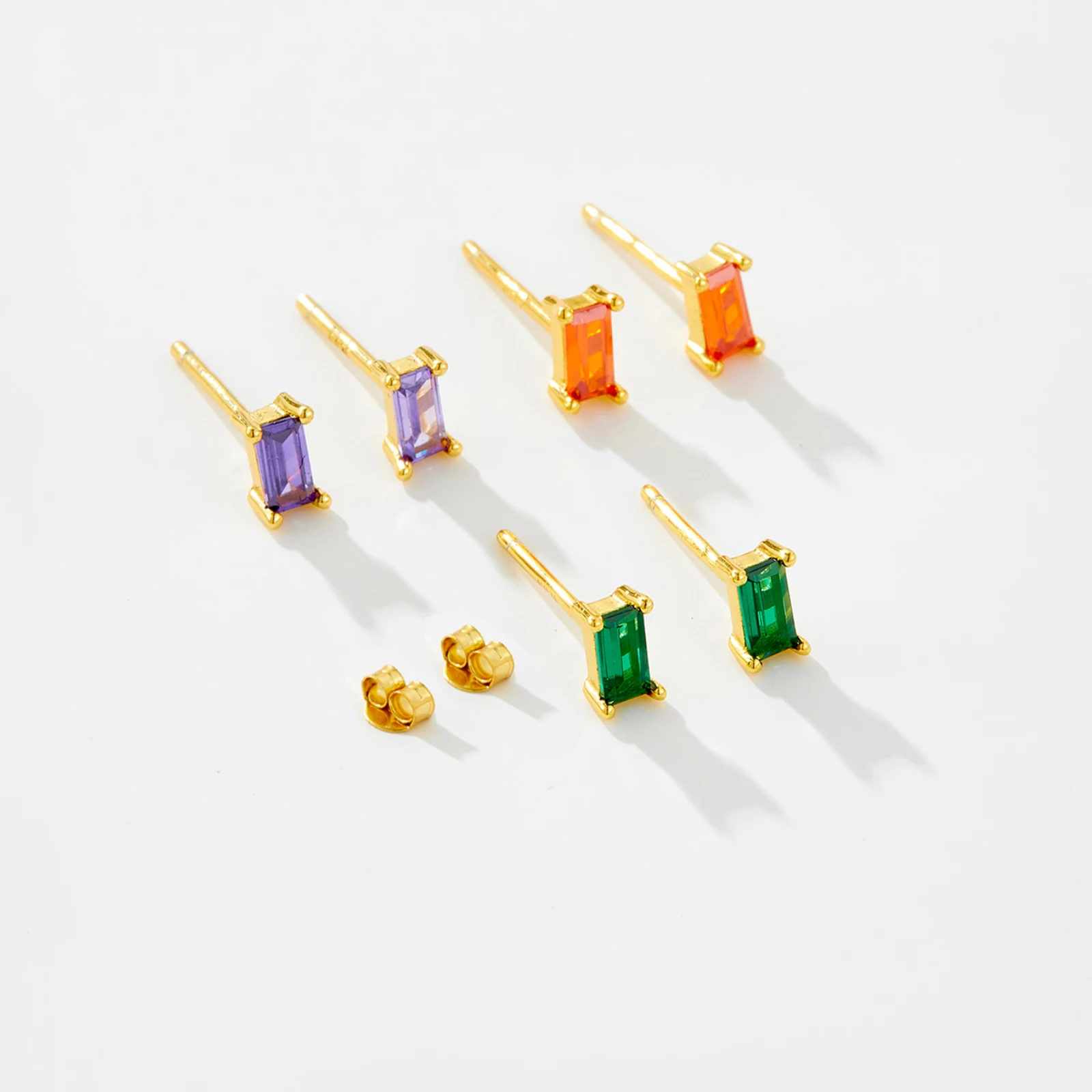 ANDYWEN 925 Sterling Silver Colorful Rainbow Square Stud Earring White Purple Gemstone Piercing Ohrringe Pendiente Fine Jewelry