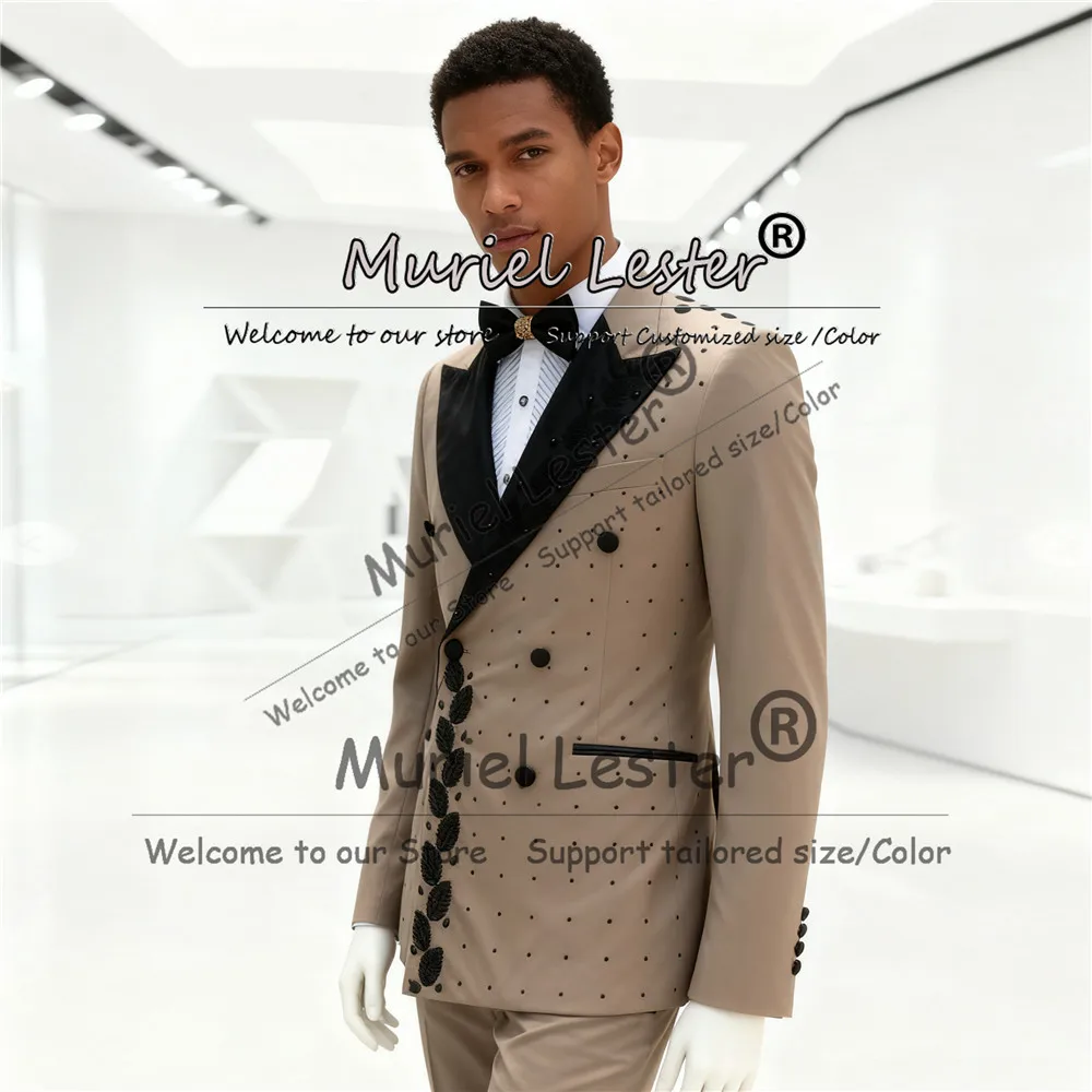 

Мужские модные костюмы с вышивкой бисером, мужские двубортные куртки и брюки, комплекты из 2 предметов, смокинги для жениха, индивидуальные Trajes Para Hombre