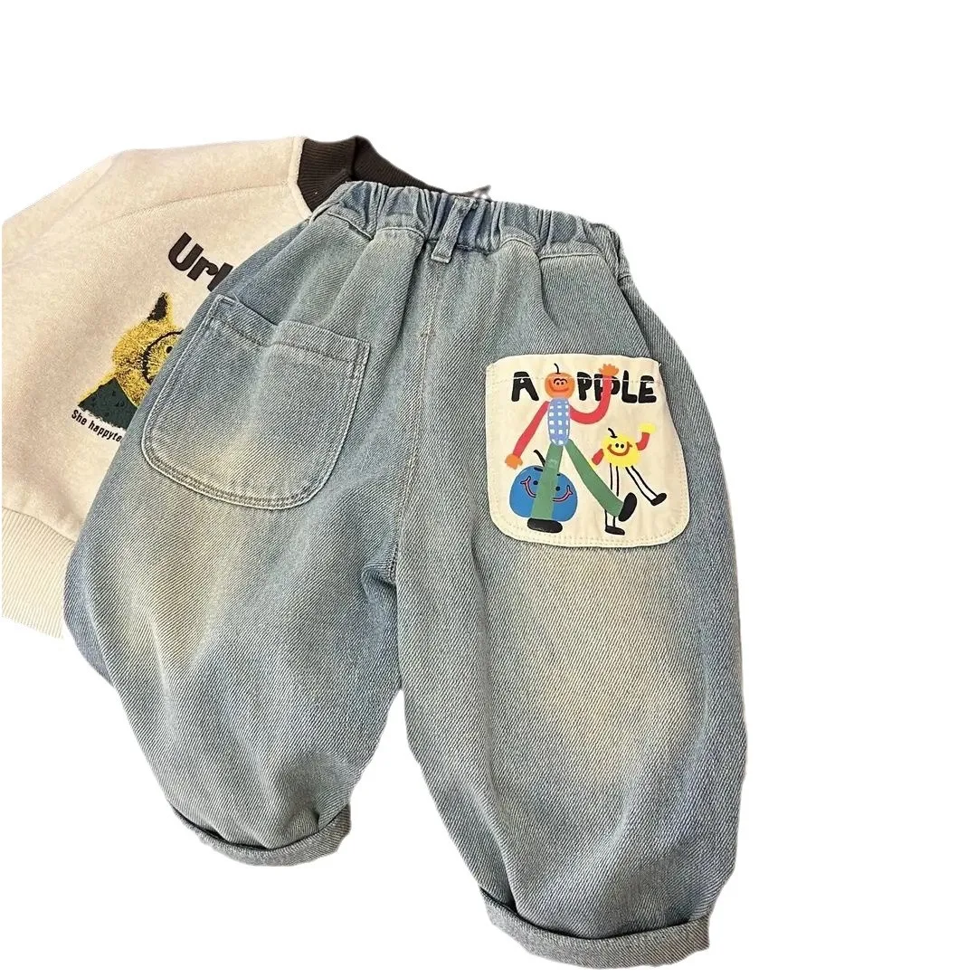 Spring Autumn Toddler Boys Denim Pants Cotton Animepattern Babys Boys Jeans Casual Loose Elastic Waist Trousers For Children Boy