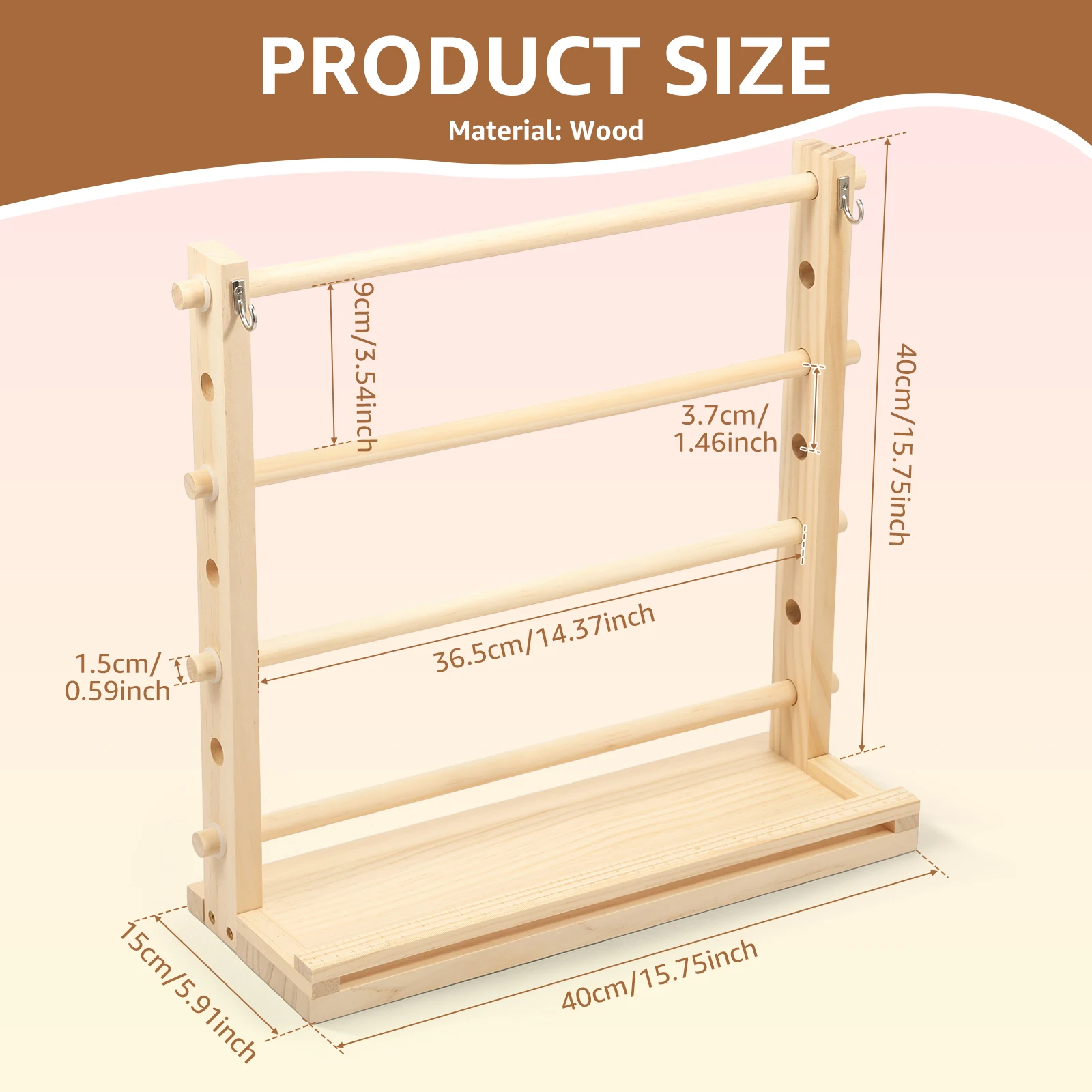 Wooden Ribbon Spool Storage Rack Tape and Sticker Holder Organizer Stand Desktop Storage Display Rack for Craft Room Flower Shop