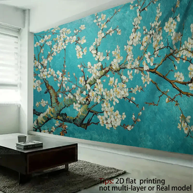 Vibrant Almond Blossoms Tapestry Van Gogh Vintage Landscape Wall Decor Aesthetic Backdrop for Living Room Bedroom Office Party