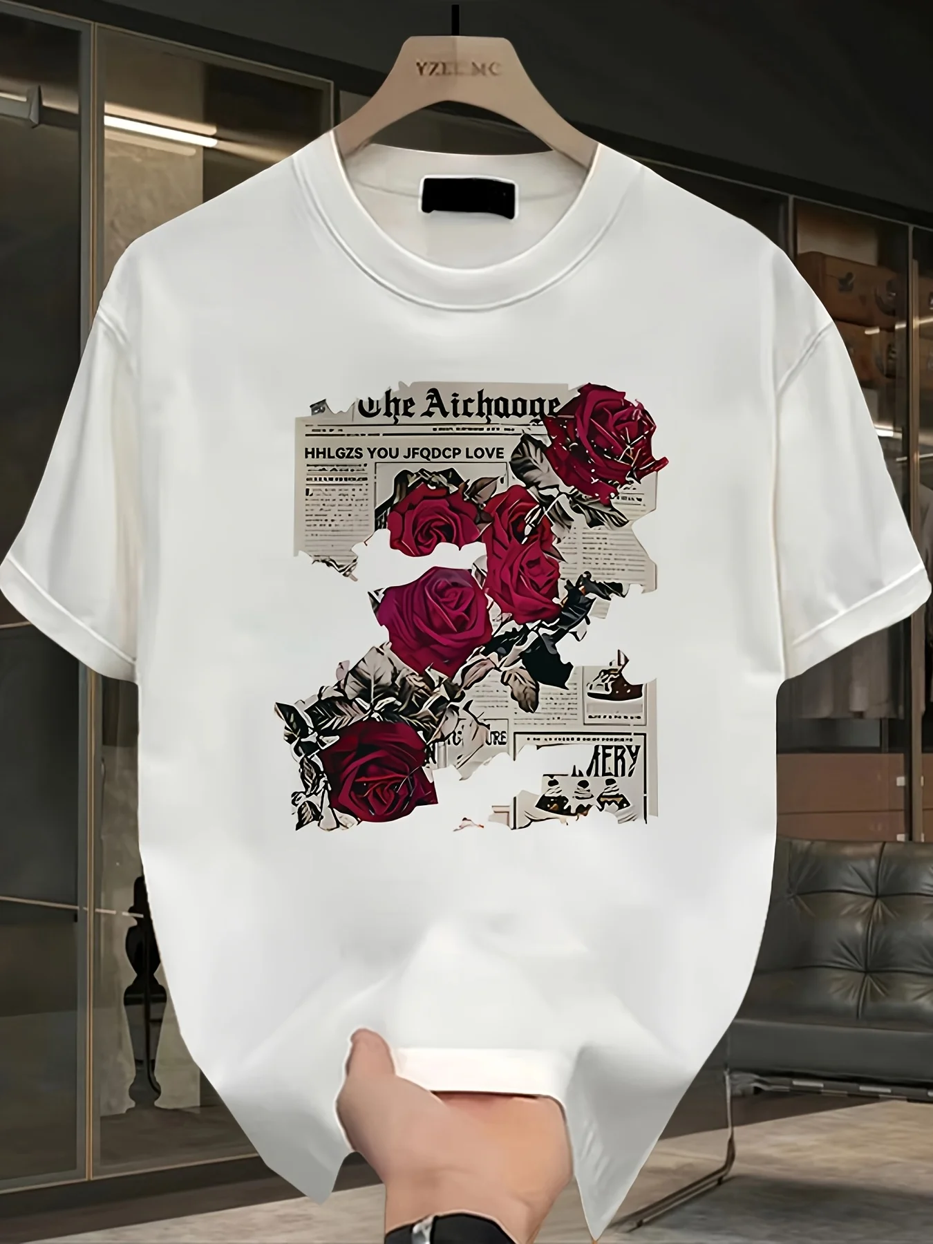 Men's Retro Floral Pattern Printed Summer Short-Sleeved T-Shirt 100% Cotton Loose-Fitting Shirt for Casual Street Style