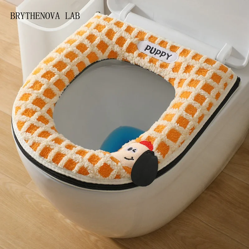 1 Pc Cute Plush Toilet Seat Cushion Household Use Thicken Winter Universal Waterproof Plush Toilet Seat Cushion for All Season