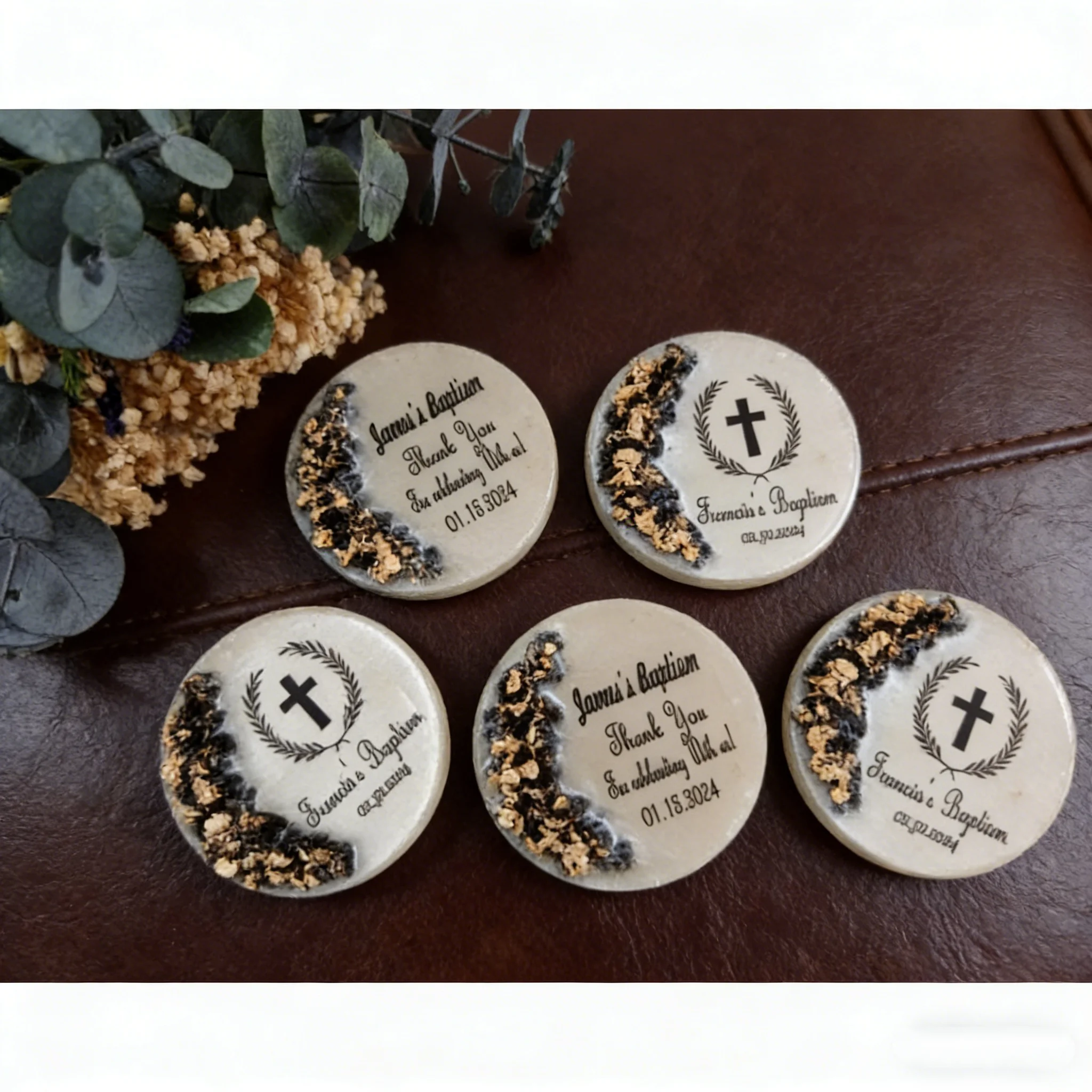 Custom Epoxy Baptism Magnets | Personalized Baby Shower Party Favors Keepsake Bulk