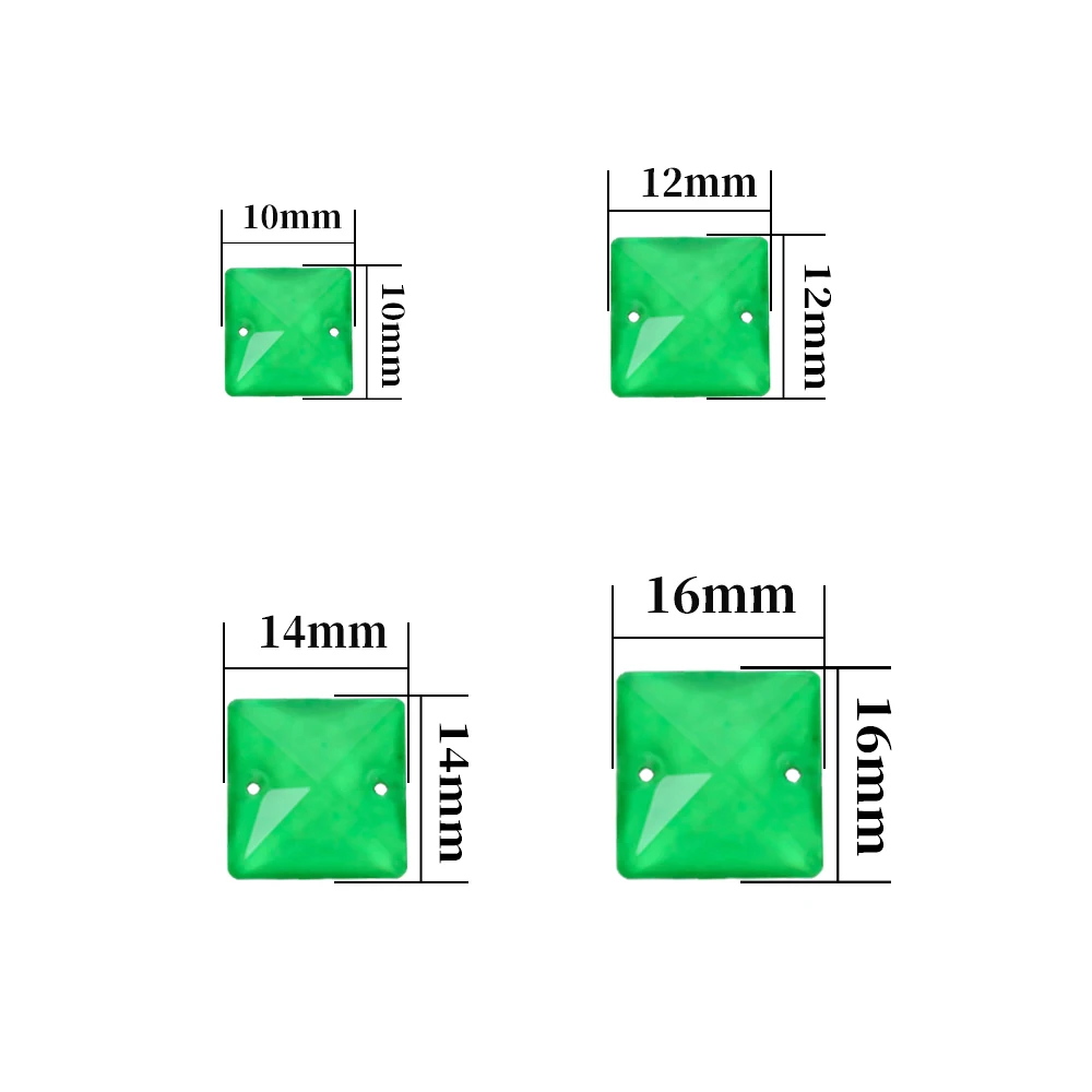 VC Neon Fluorescent Square Sew on Rhinestone Square Sewing Diamond Glass Diamond Flatback DIY Accessories Wedding