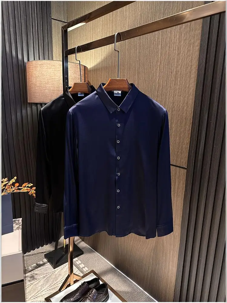 

Мужская рубашка Ele Pure Silk с длинным рукавом: осенняя, деловая, повседневная, универсальная, классическая, легкая, модная, в городском стиле