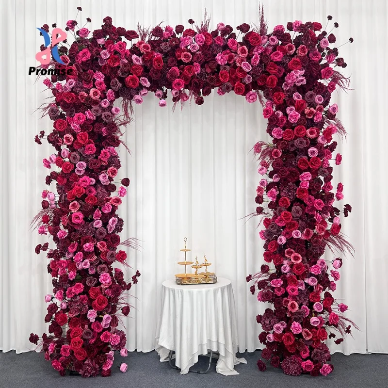 

Gentle and Romantic Handmade Silk Red Rose Floral Archway Background Wedding Event Decoration