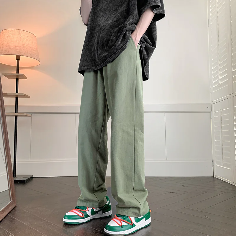 

Summer Casual Y2K Streetwear Straight Pants Men Breathable Korean Fashion Drape Trousers Solid Color Wide-leg Baggy Sweatpants